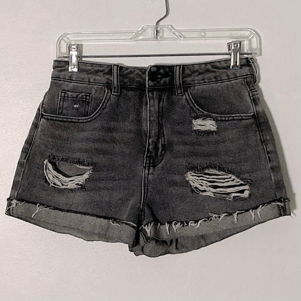 PacSun Short Distressed Black Denim High Waisted Shorts Size 27 💗